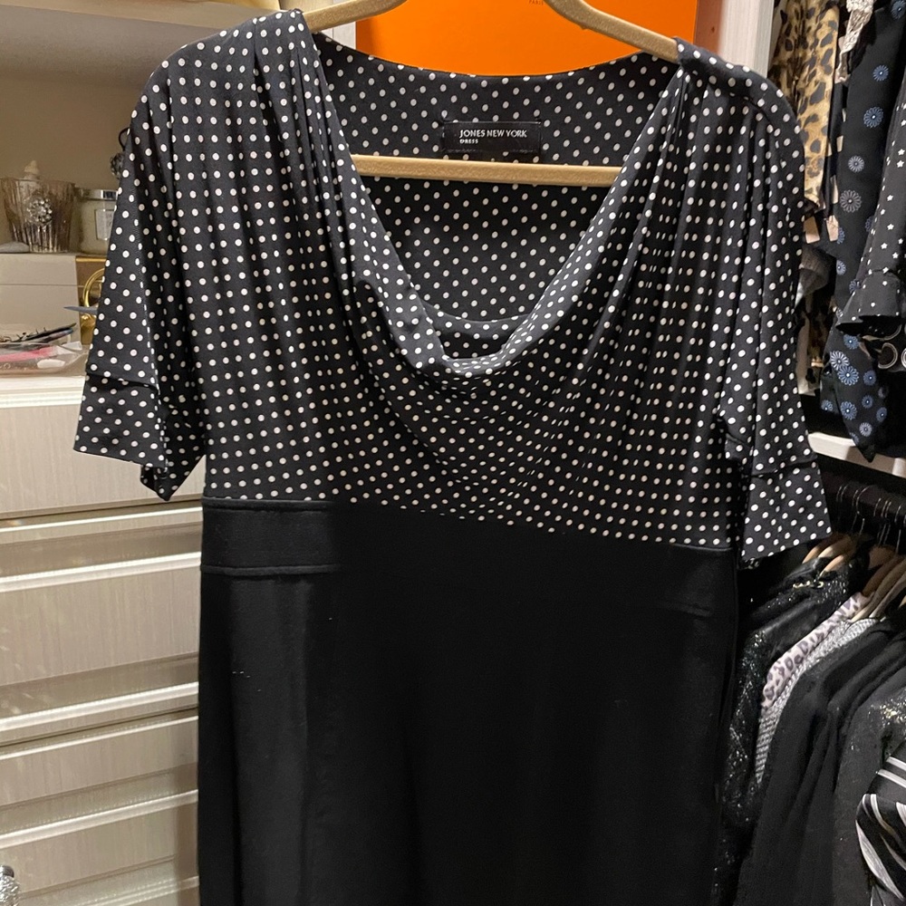 Polka dot blouson top black dress